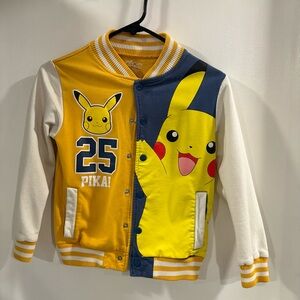 Hybrid & Company Pikachu Kids Varsity Jacket - Yellow, Blue, and White